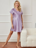 SilkSilky US Pure Silk Short Sleeve Sweetheart Neck Nightgown Purple 003