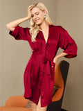 SilkSilky US Pure Silk Half Sleeve Womens Robe Wine 003