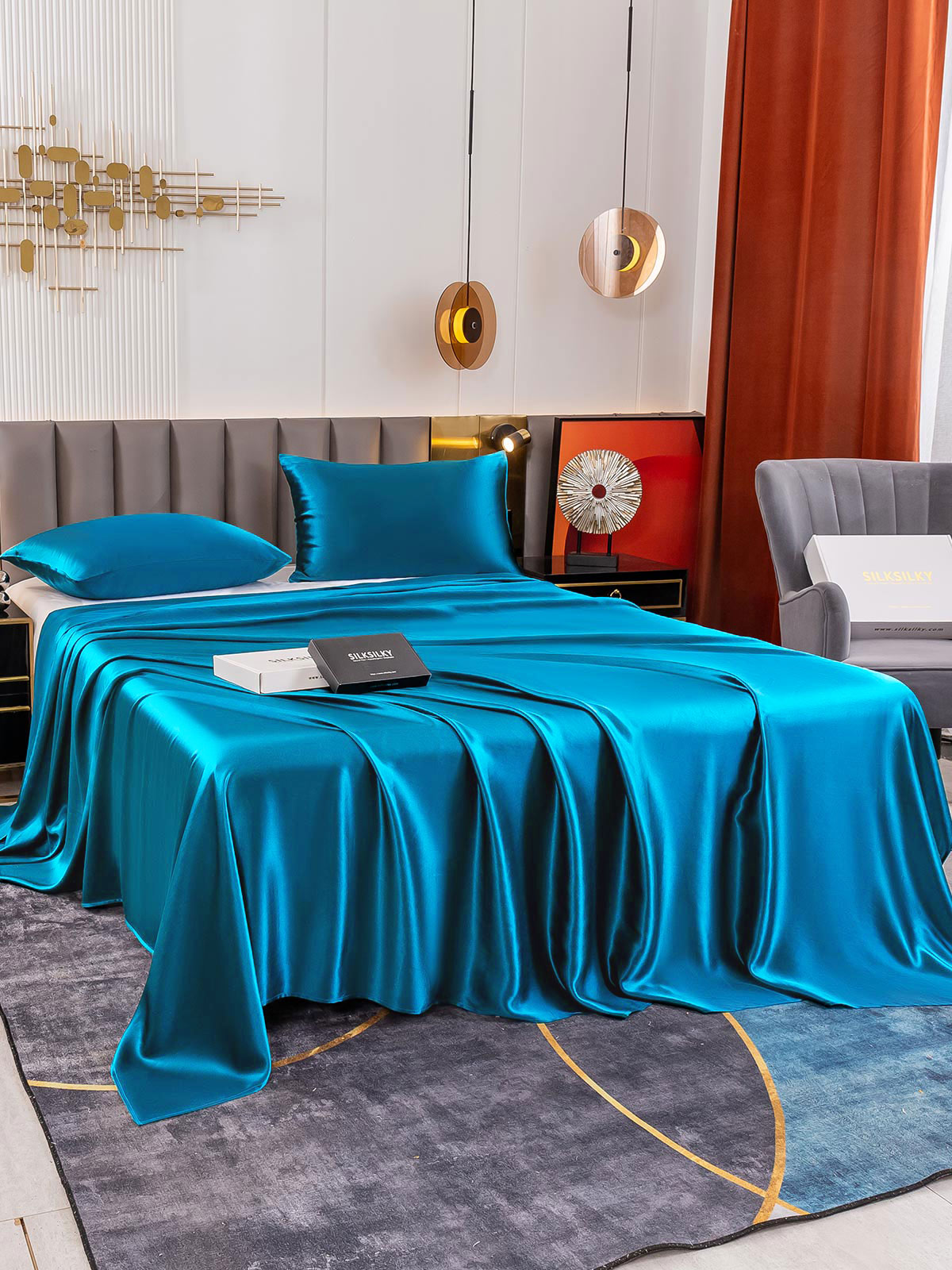 SilkSilky US 19Momme Pure Silk Bedding Set Teal 003