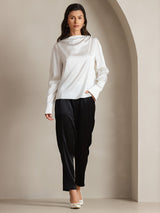 [White] SilkSilky  19Momme Long Sleeve Boat Neck Blouse 007