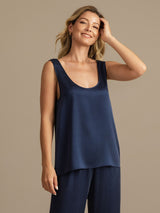 [Dark Blue] SilkSilky  19Momme Machine-Washable Silk Sleeveless Scoop Neck Women's Pajamas 008