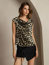 [Leopard] SilkSilky  Cap Sleeve Cowl Neck Women's T-Shirt 004