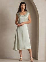 [Light Green] SilkSilky  19Momme Stretch Silk Charmeuse Cap Sleeve Scoop Neck Dress 005