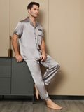 SilkSilky USPureSilkShortSleeveLapelMen'sPajamasGray005