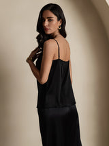 [Black] SilkSilky  19Momme Stretch Silk Charmeuse Spaghetti Strap Scoop Neck Camisole Top 002