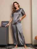 SilkSilky US Pure Silk Short Sleeve Womens Pajamas DarkGray 005