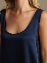 [Dark Blue] SilkSilky  19Momme Machine-Washable Silk Sleeveless Scoop Neck Women's Pajamas 004