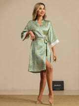 [Green Leopard] SilkSilky  19Momme 3/4 Sleeve Women's Robe 001