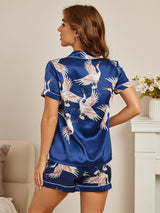 [Dark Blue] SilkSilky  19Momme Short Sleeve Notch Collar Women's Pajamas 002