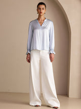 [Sky Blue] SilkSilky  Long Sleeve Split Women's Blouse 006
