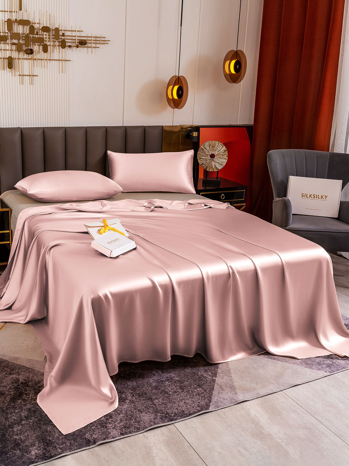 SilkSilky US 19Momme Pure Silk Bedding Set PaleMauve 004