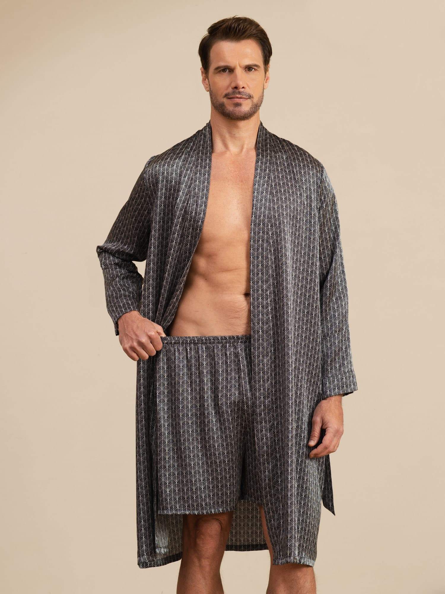 [Black Ginkgo] SilkSilky  Long Sleeve Men's Pajamas 001
