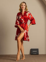 [Dark Red] SilkSilky  19Momme 3/4 Sleeve Women's Robe 008
