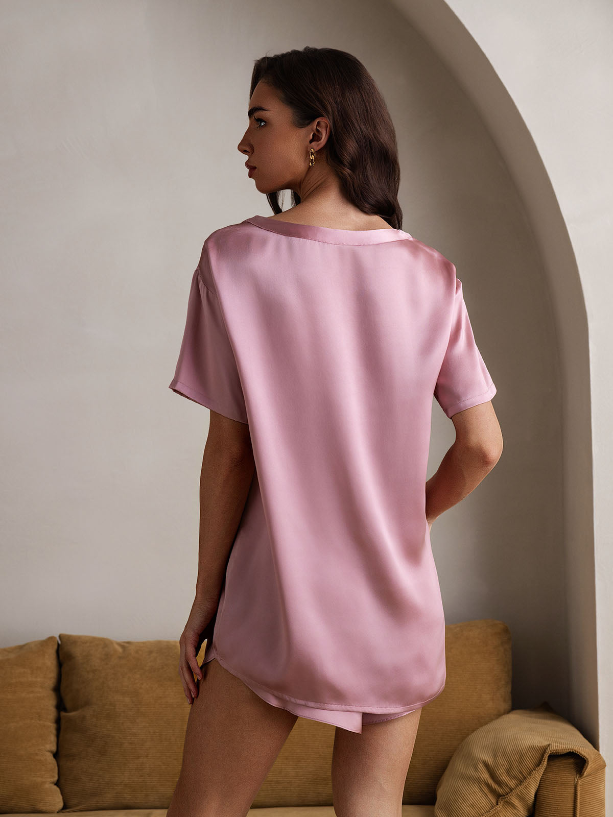 [Pale Mauve] SilkSilky  Pure Silk Round Neck Women's Pajamas 002