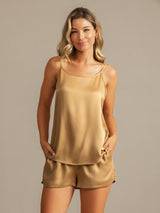 [Tan] SilkSilky  Spaghetti Strap Scoop Neck Camisole Set 007