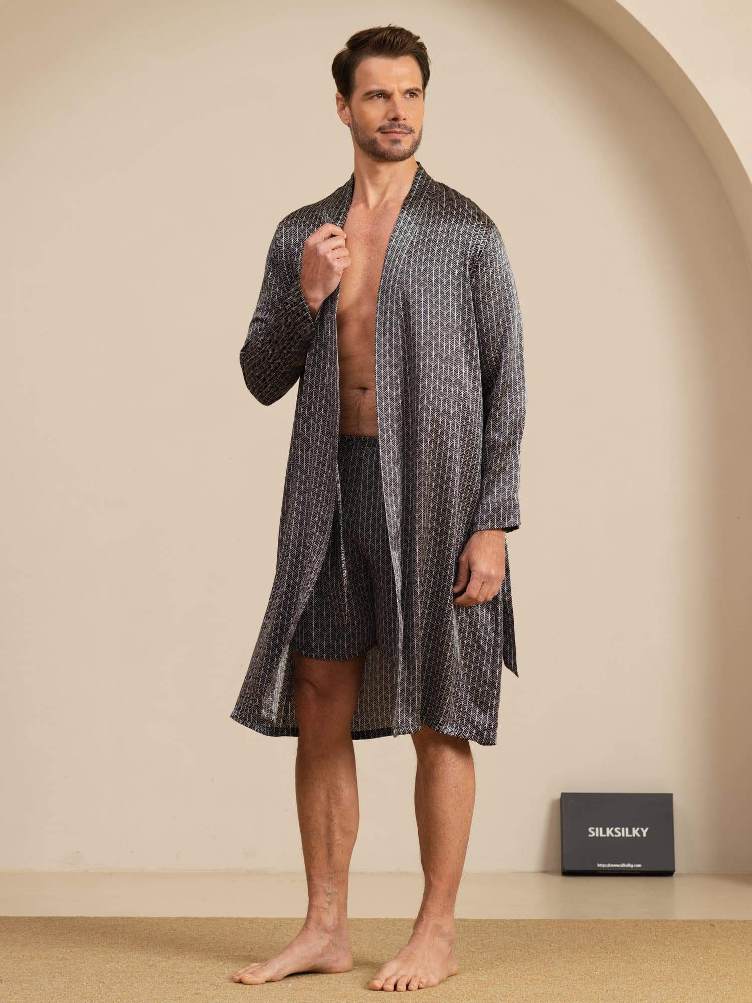 [Black Ginkgo] SilkSilky  Long Sleeve Men's Pajamas 002