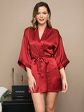 SilkSilky US Pure Silk Half Sleeve Womens Robe Wine 001