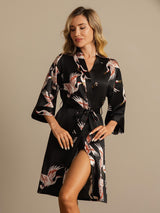 [Black] SilkSilky  19Momme 3/4 Sleeve Women's Robe 001