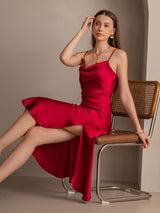 [Wine] SilkSilky  Spaghetti Strap Cowl Neck Dress 004