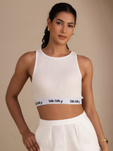 [White] SilkSilky  Sleeveless Crew Neck Camisole Top 001