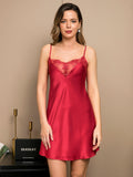 SilkSilky US Pure Silk Sleeveless Deep V Neck Nightgown Red 005