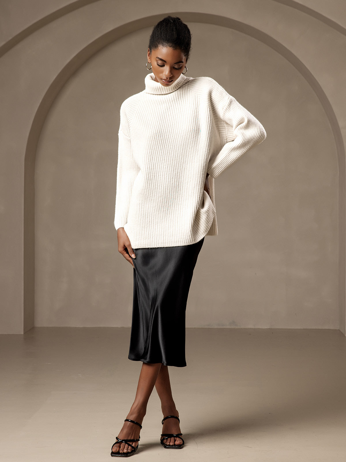 [Black] SilkSilky  19Momme Pure Silk Skirt 006