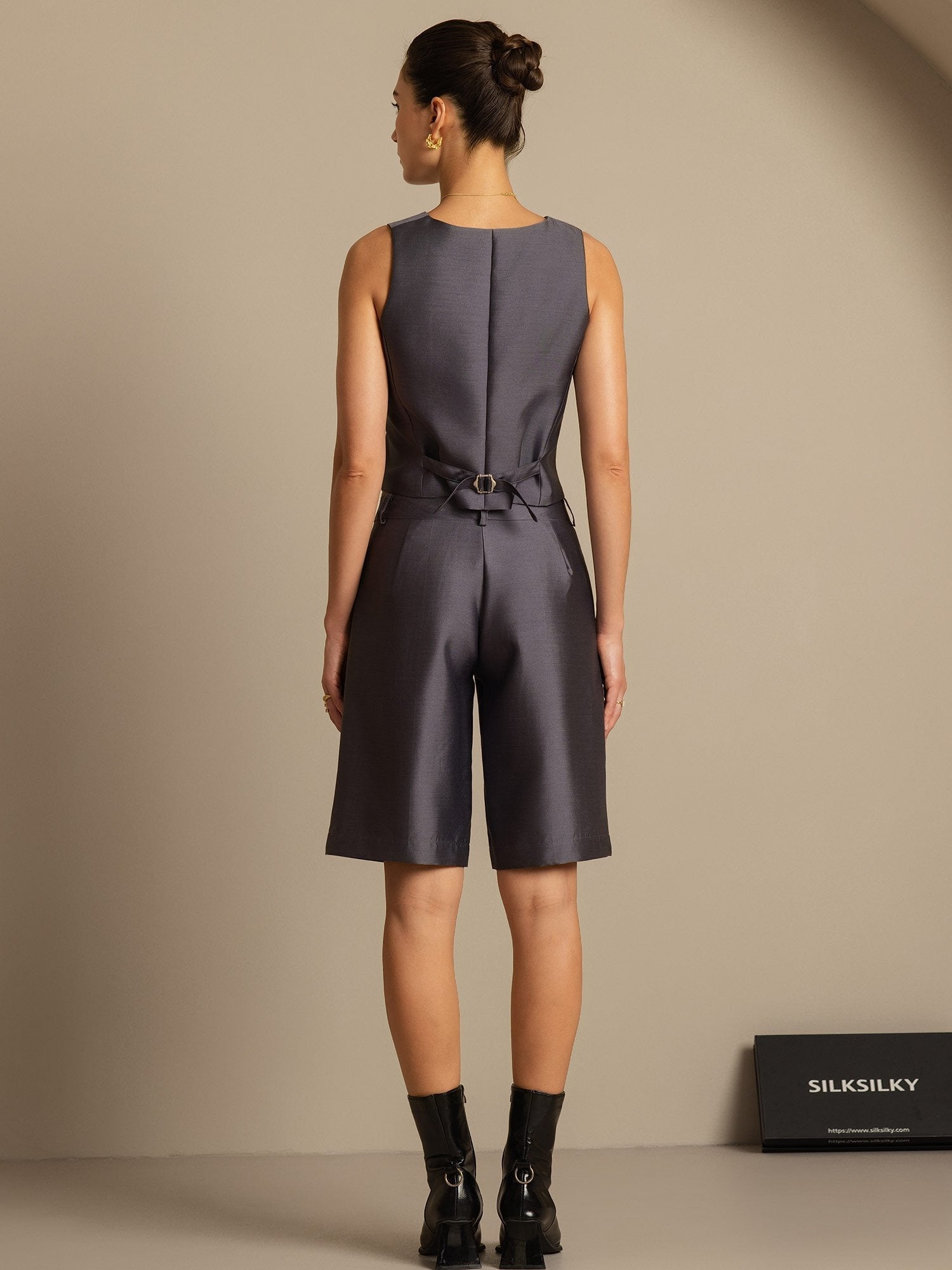 [Gray] SilkSilky  32Momme Silk V Neck Women's Vest 002,