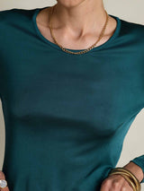 [Posy Green] SilkSilky  Silk Jersey Long Sleeve Round Neck Women's T-Shirt 008