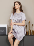 SilkSilky US Pure Silk Short Sleeve Round Neck Nightgown LightGray 004