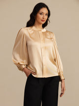[Champagne] SilkSilky 19Momme Long Sleeve Round Neck Blouse 004