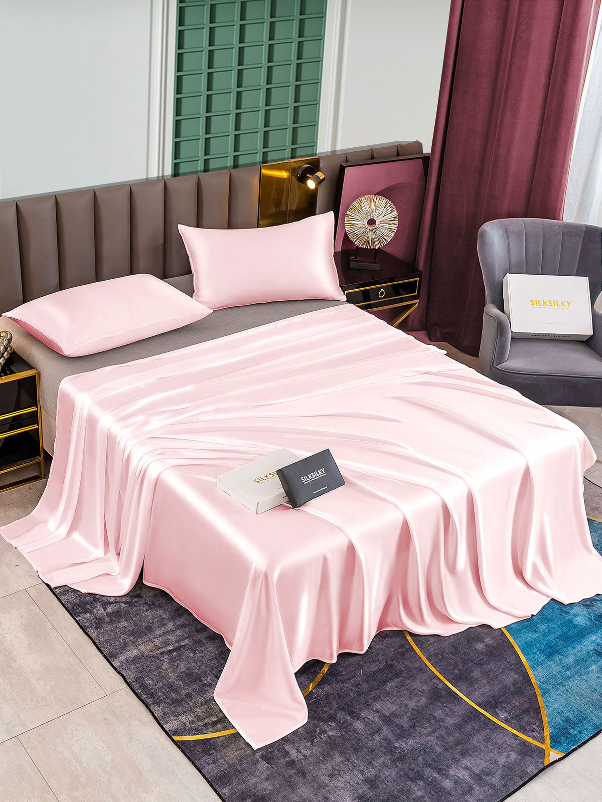 [Pink] SilkSilky  25Momme Pure Silk Bedding Set 002