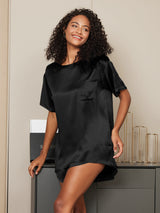 [Black] SilkSilky  Short Sleeve Round Neck Women's Pajamas 001