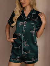 [Emerald Zebra] SilkSilky Short Sleeve Lapel Collar Women's Pajamas 005