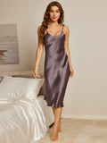 SilkSilky  Pure Silk Deep V Neck Nightgown PurpleGray 007