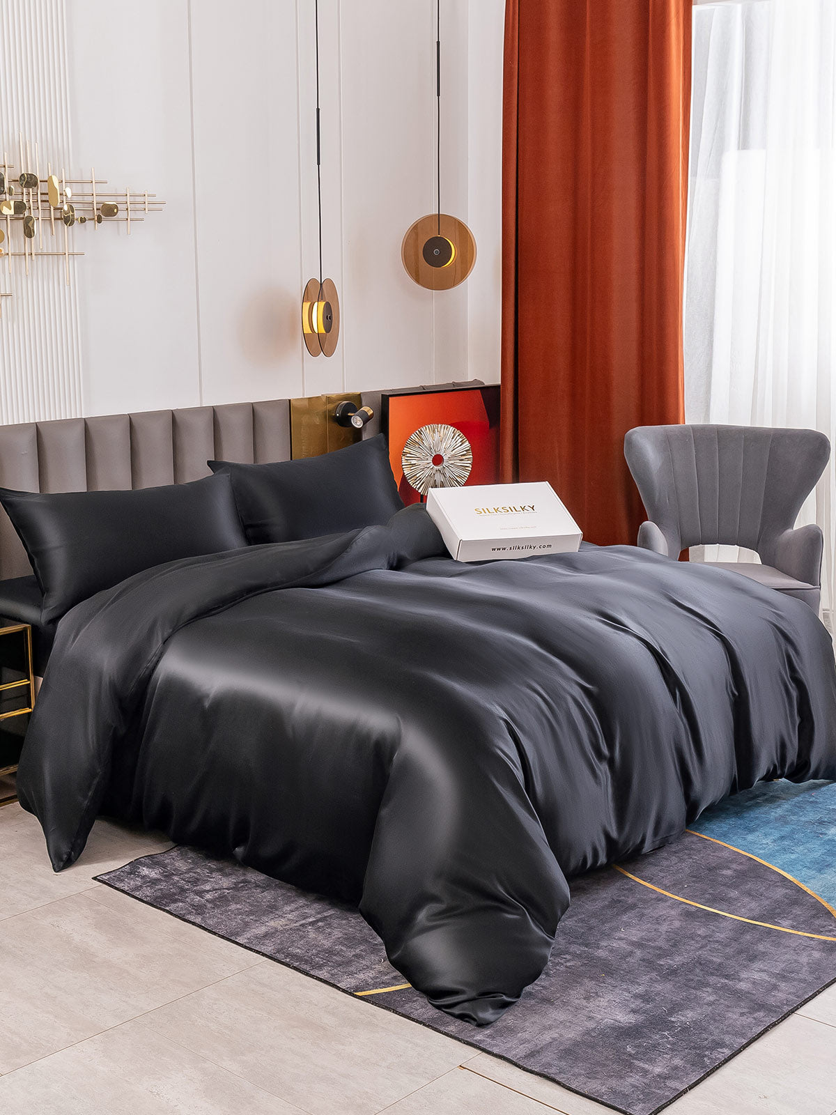 SilkSilky US 19Momme Pure Silk Bedding Set Black 001