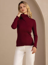[Wine] SilkSilky  Long Sleeve Turtle Neck Women's T-Shirt 004