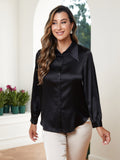 SilkSilky US 19Momme Silk Blend Long Sleeve Collar Women's Shirt Black 005