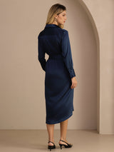 [Dark Blue] SilkSilky Long Sleeve Lapel Collar Dress 002