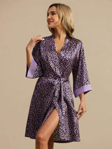 [Purple Leopard] SilkSilky  19Momme 3/4 Sleeve Women's Robe 003