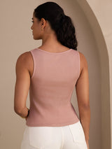 [Pink] SilkSilky Sleeveless Round Neck Camisole Top 002