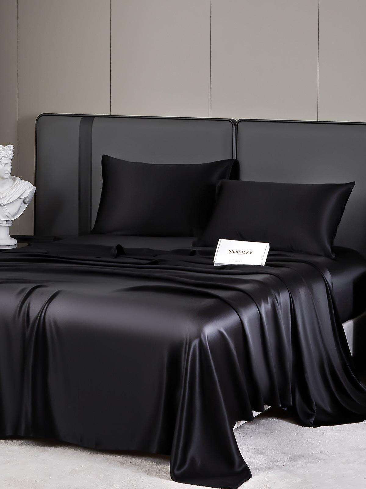 SilkSilky US 19Momme Pure Silk Bedding Set Black 003