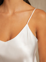 [White] SilkSilky  Spaghetti Strap V Neck Camisole Set 008