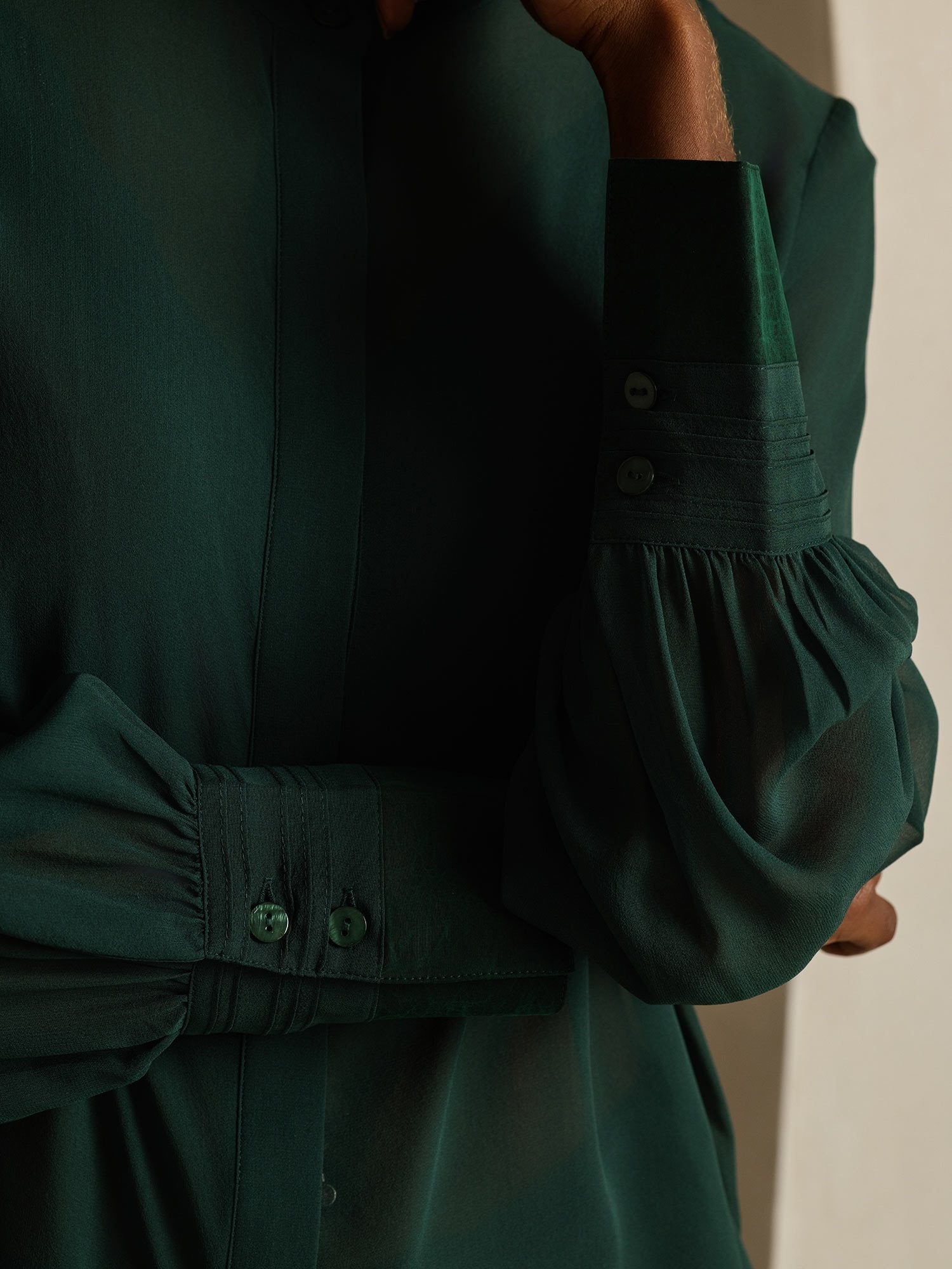[Dark Green] SilkSilky  Pure Silk Split Women's Shirt 005