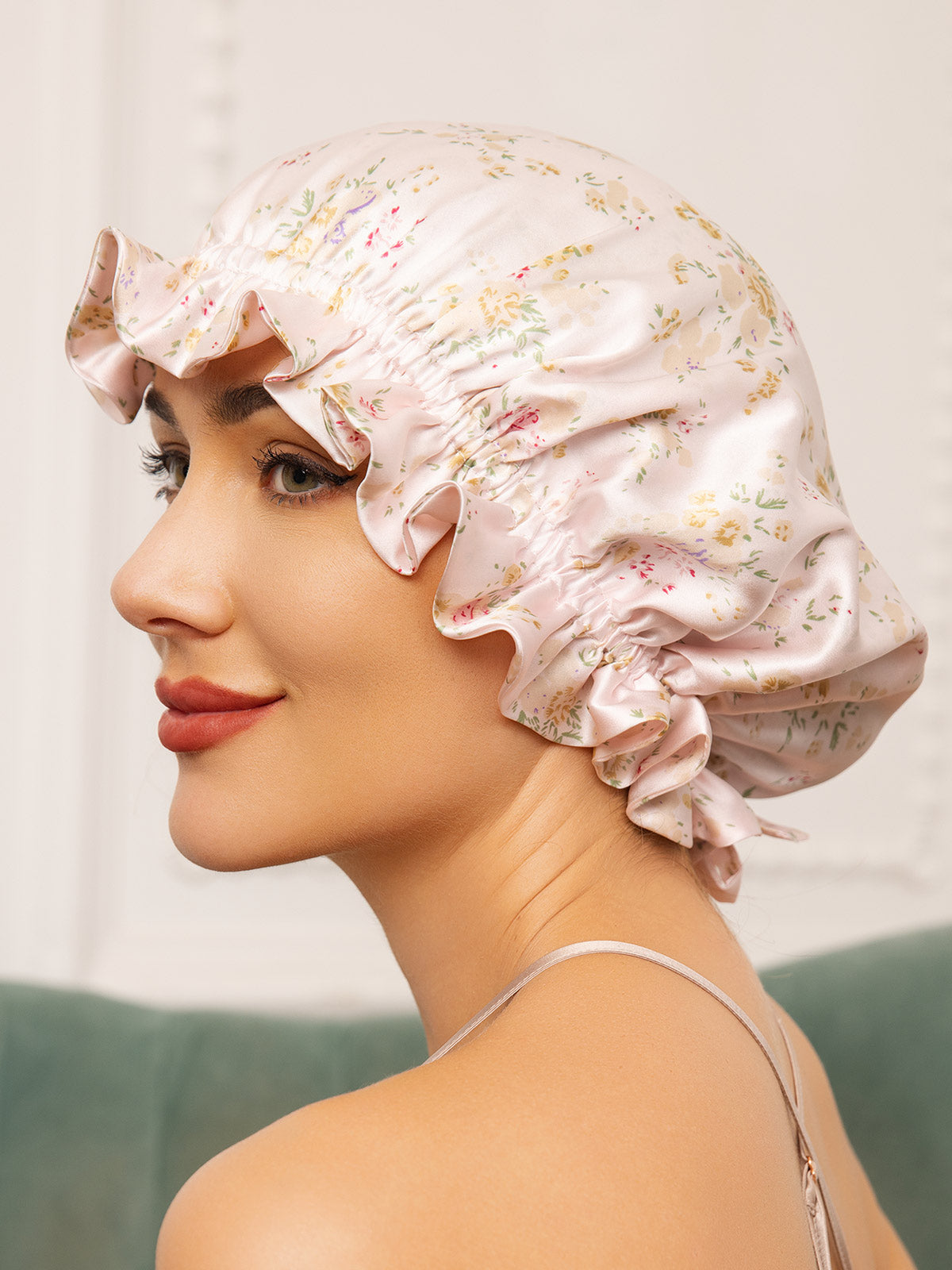 SilkSilky  Pure Silk Sleep Cap Floral 001