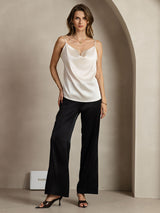 [Light Gray] SilkSilky  19Momme Stretch Silk Charmeuse Spaghetti Strap Cowl Neck Camisole Top 003
