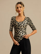 [Leopard] SilkSilky 100% Silk Jersey Half Sleeve Scoop Neck Women's T-Shirt 001