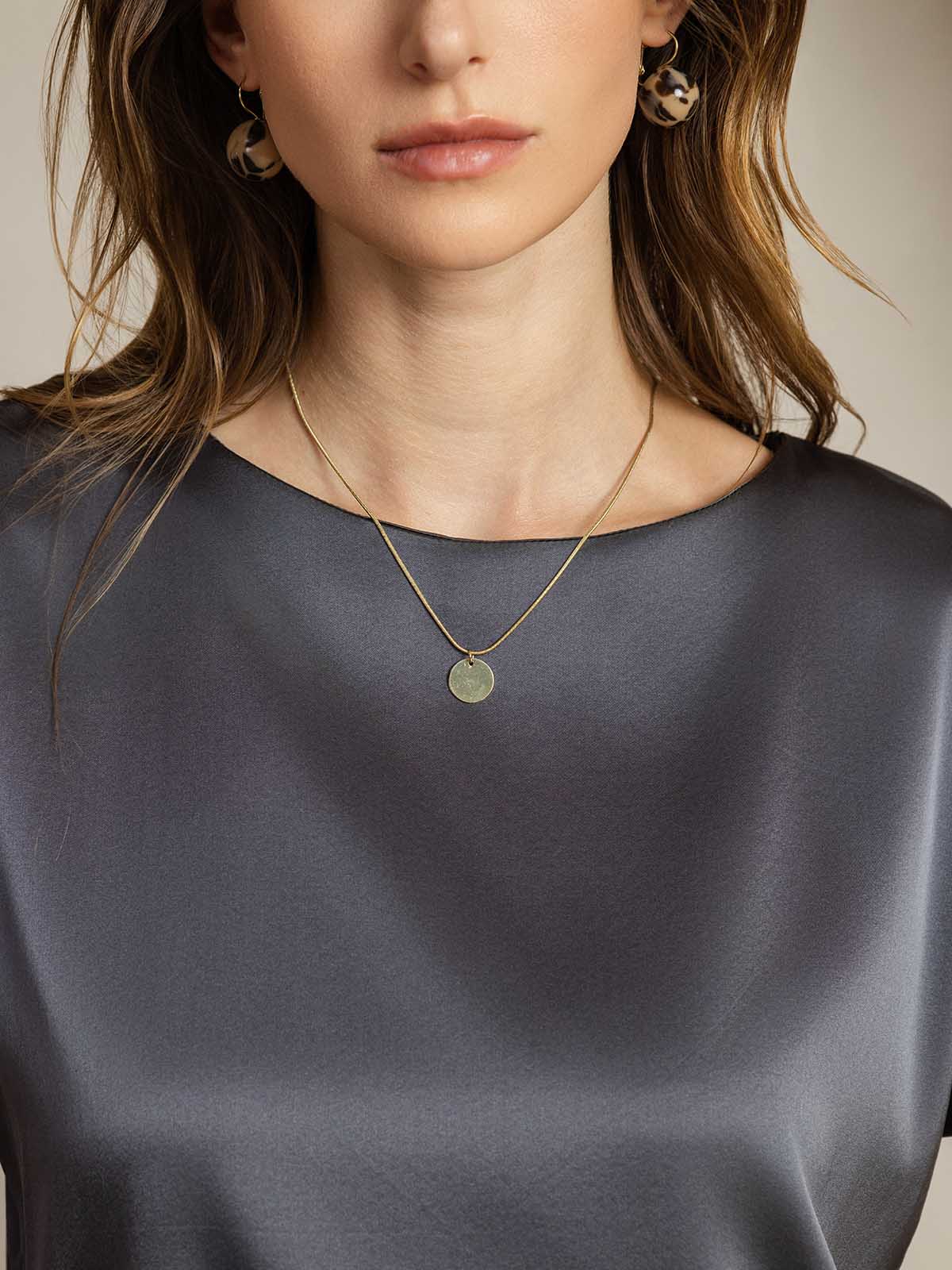 [Dark Gray] SilkSilky  19Momme Silk Round Neck Women's T-Shirt 005