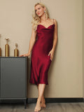 SilkSilky US Silk Sleeveless Cowl Neck Dress Wine 005