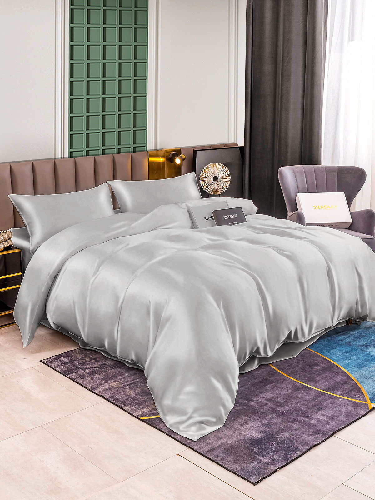 [Silver] SilkSilky  25Momme Pure Silk Bedding Set 001