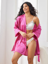 [Rose Red] SilkSilky  3/4 Sleeve Women's Robe 003